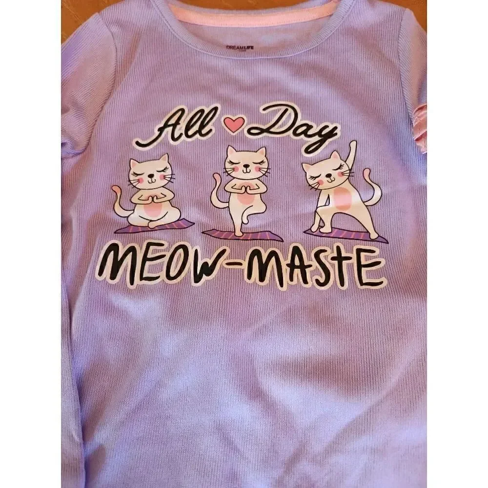 Dreamlife Yoga Cats Purple And Pink Pajamas Girls Size 4